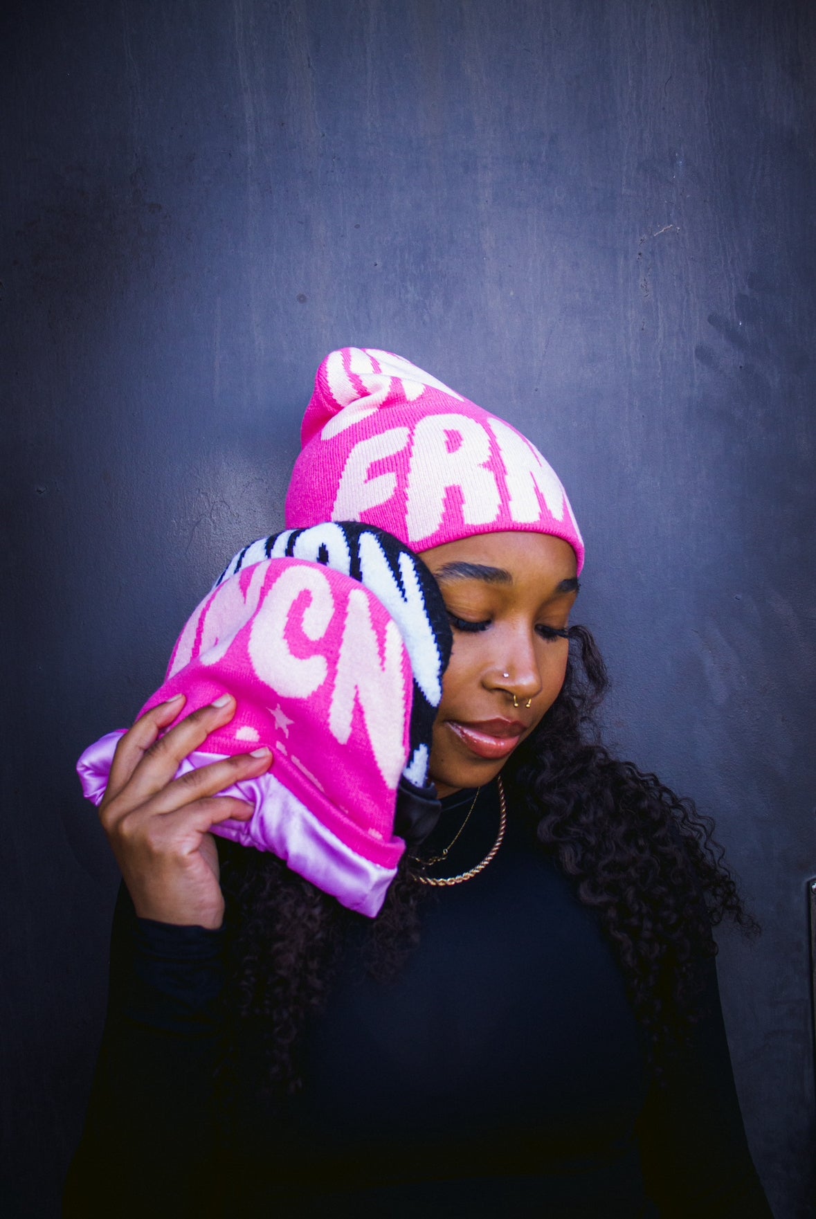 Pink Satin-Lined Beanie